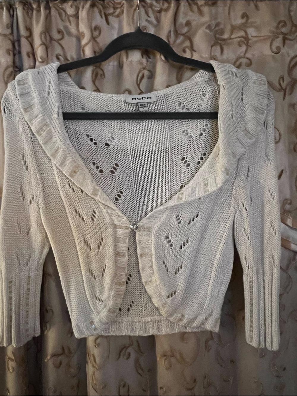 bebe Cream Open-Knit Ruffle-Trim Cropped Cardigan - Picture 6 of 12